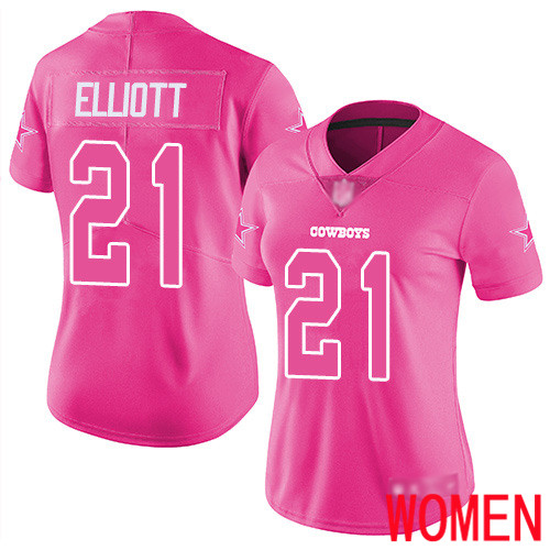 Women Dallas Cowboys Limited Pink Ezekiel Elliott #21 Rush Fashion NFL Jersey->women nfl jersey->Women Jersey